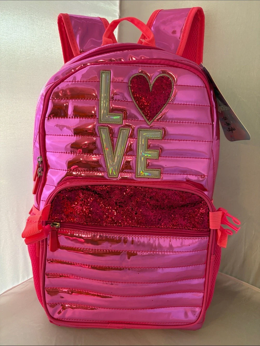 New Beautiful Girls Pink Glitter 'LOVE' Backpack and Lunch Bag Set